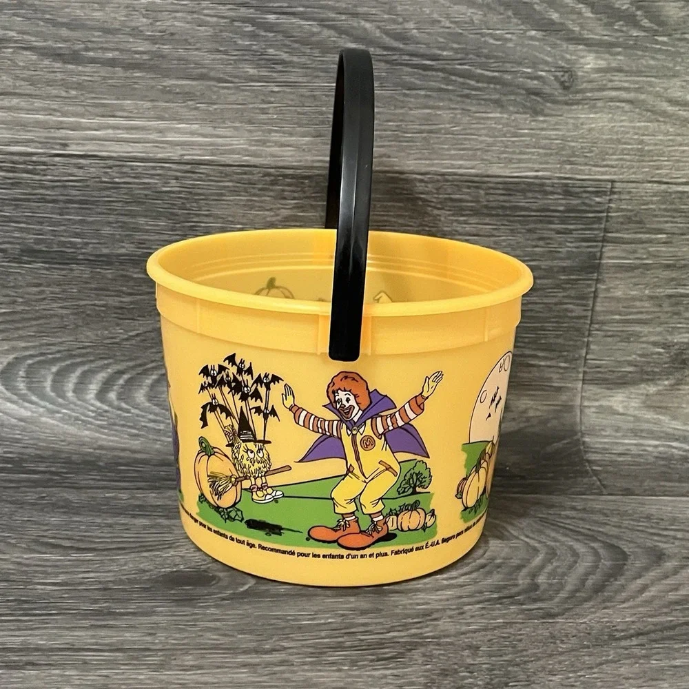 Vintage 2001 McDonald's Halloween Bucket W/ Bat Handle Grimace Hamburglar Orange